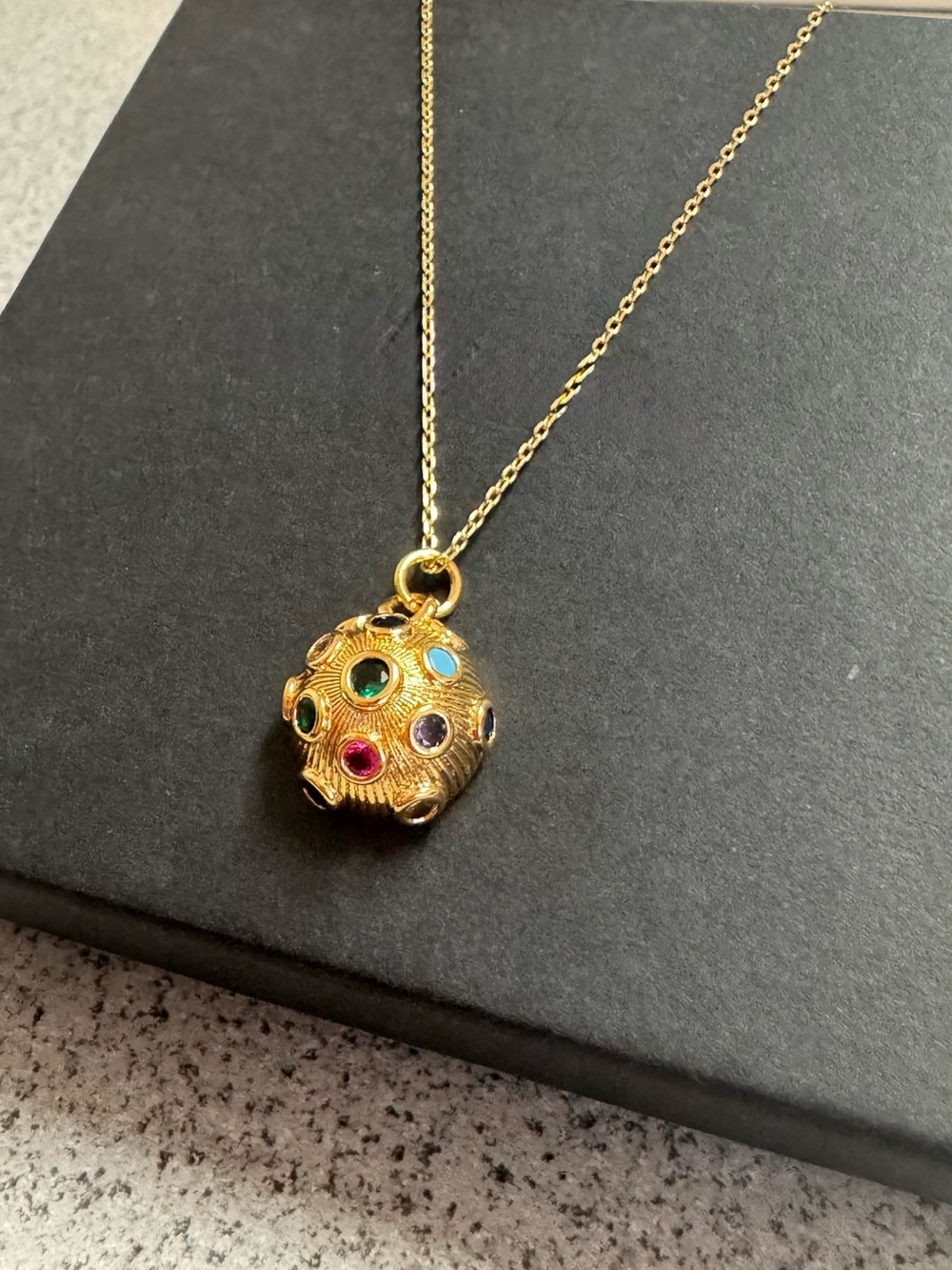 Gold Multi-Gem Globe Pendant Necklace